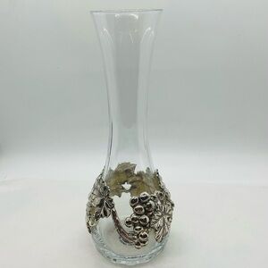 Arthur Court Design Glass Vase Metal Grapes Leaves Wrap Overlay Silver